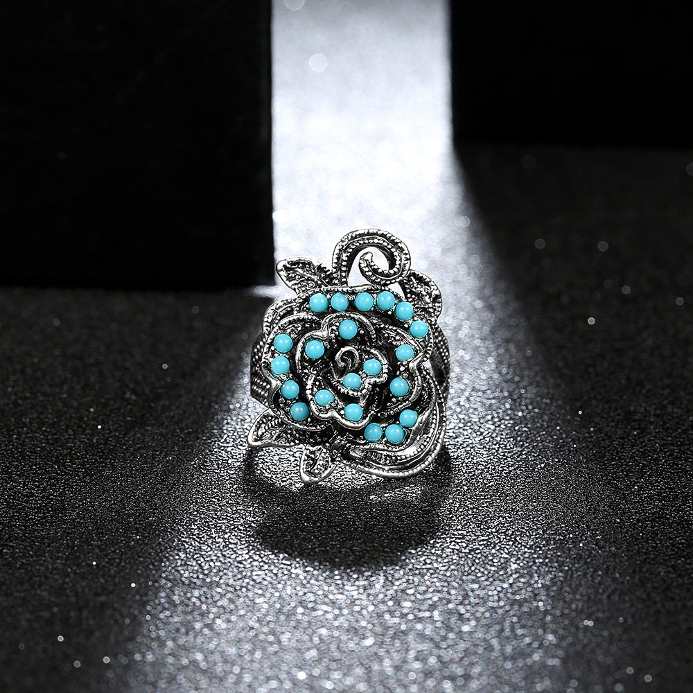 New Alloy Rose Ring Inlaid With Diamonds