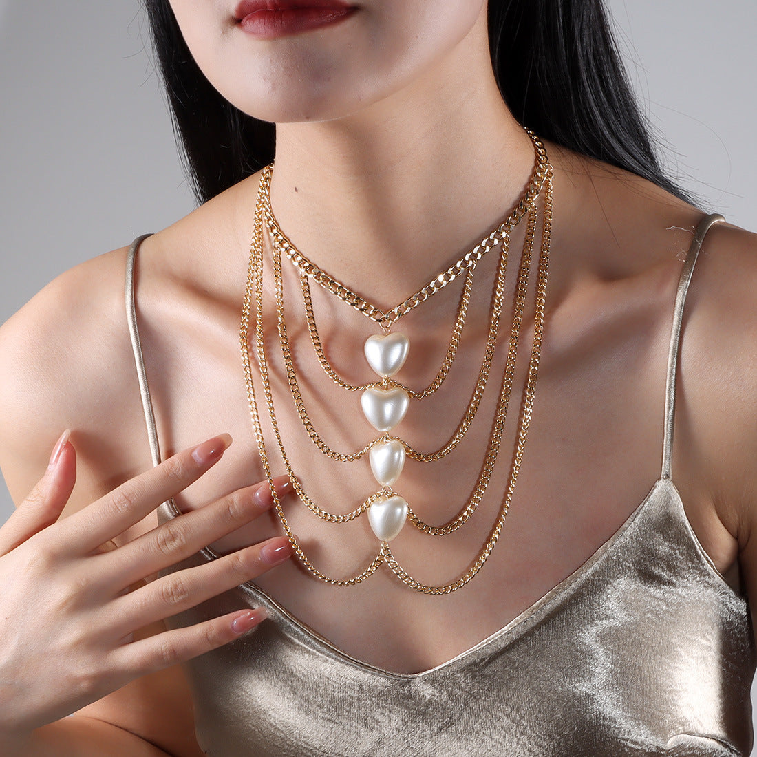 Tassel Peach Heart Pearl Necklace