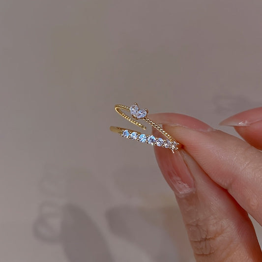 Women's Luxury Elegant Design Adjustable Heart Rhinestone Stackable Ring Set, Perfect For Daily Gatherings, Music Festivals & Banquets, Ideal Gift For Friends