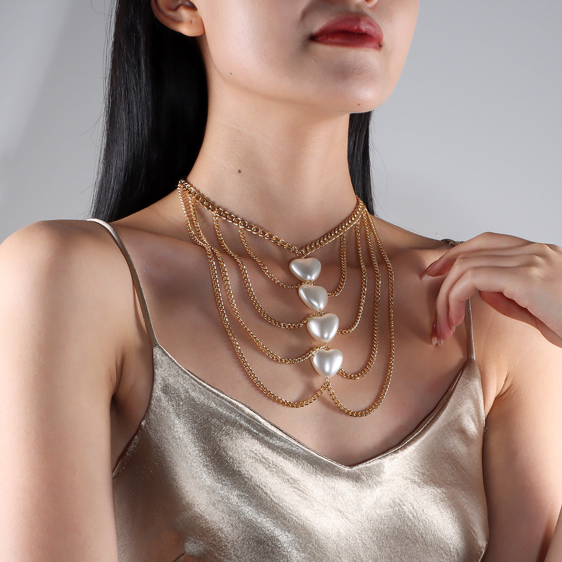 Tassel Peach Heart Pearl Necklace