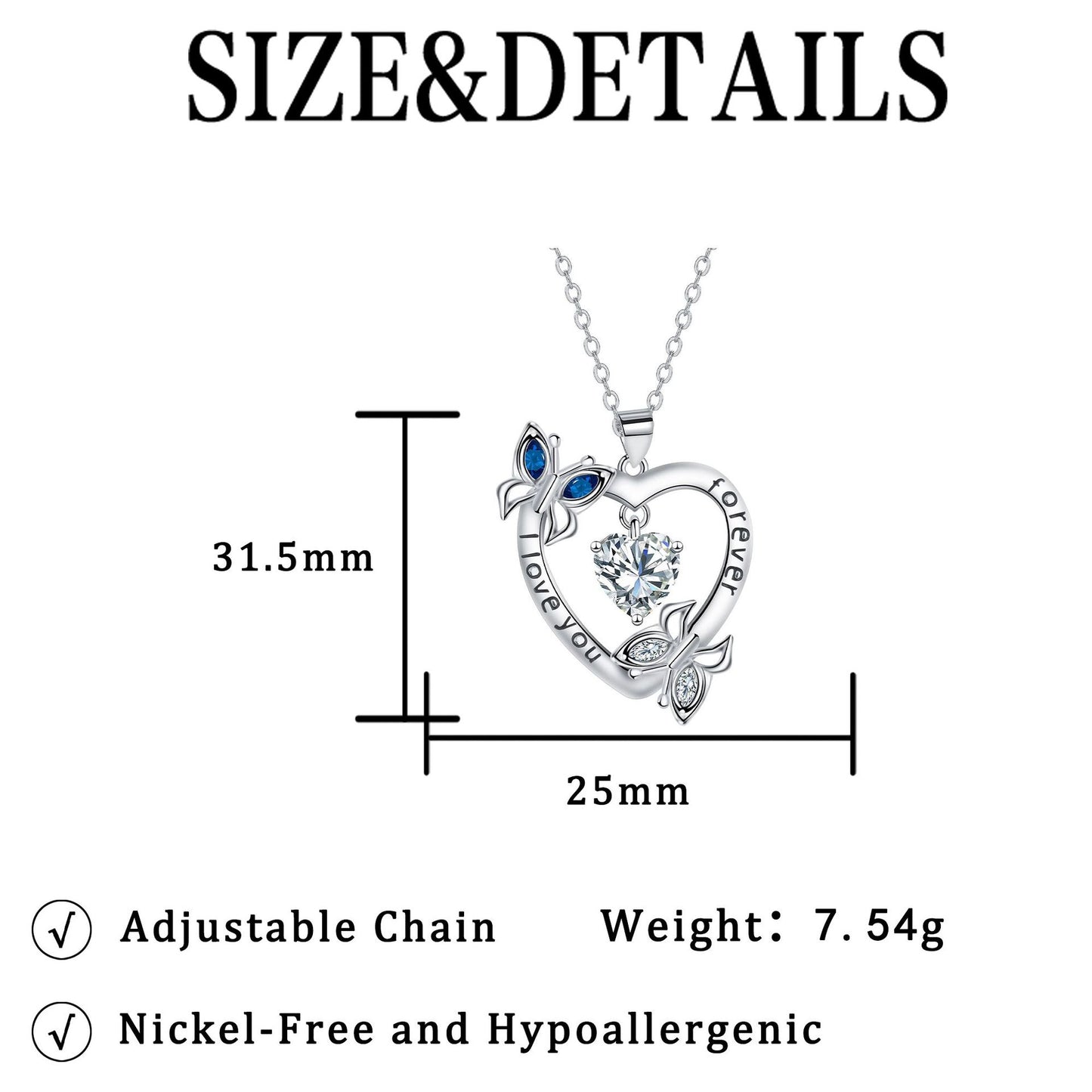 Butterfly Heart Diamond-Encrusted Necklace For Women