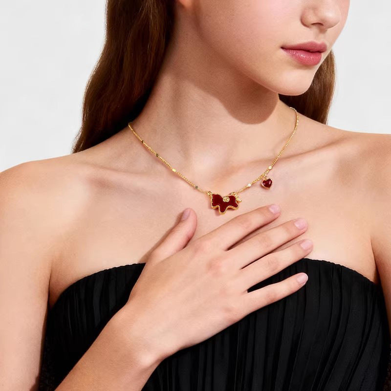 Zodiac Sign Horse Money Charm Red Heart Shell Necklace